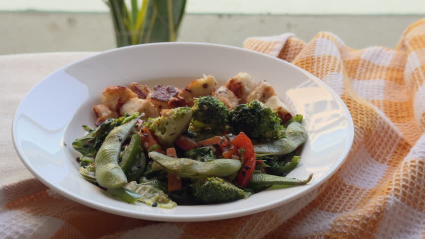 Paneer with Vegetable salad, High protein - high fiber low calorie vegetarian meal , Avoid junk food and no packaged food policy at home, Healthy lifestyle, sustainable diet