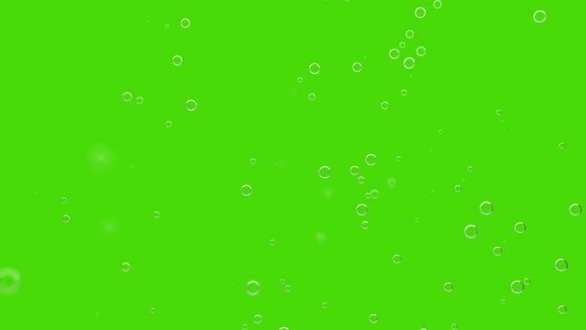 Floating water bubbles on green screen background for chroma key. Perfect overlay element for drink, beauty, or nature videos in HD and 4K projects.