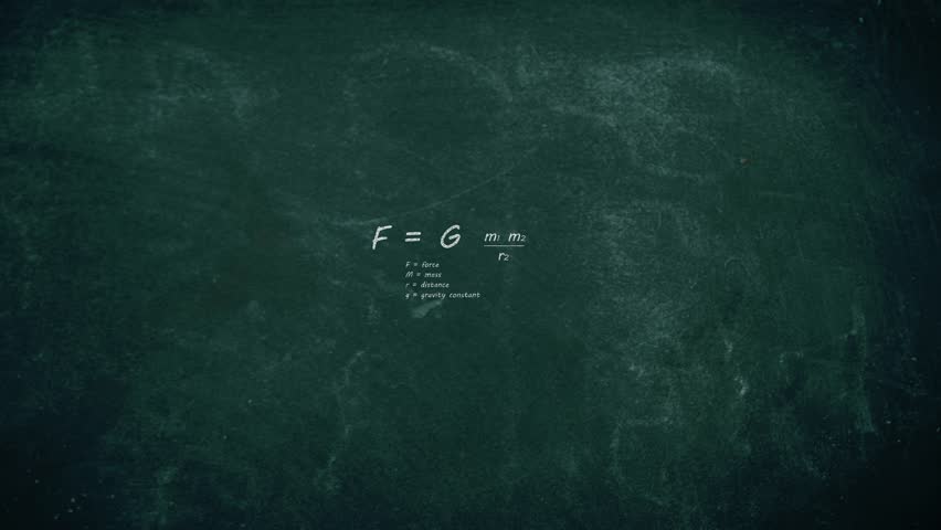 Gravity equation floating on chalkboard background 4k animation