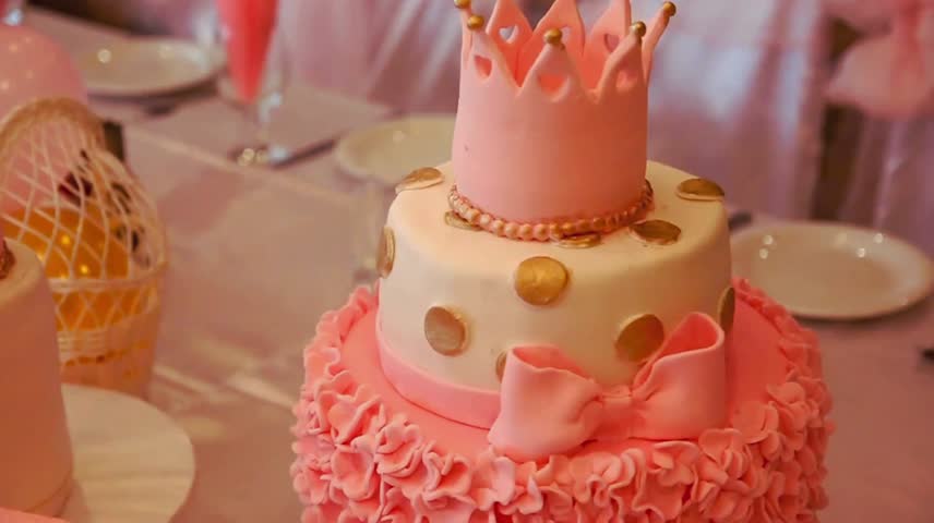 Pink Princess Birthday Cake with Elegant Decorations — Fairytale Celebration Theme for Girls