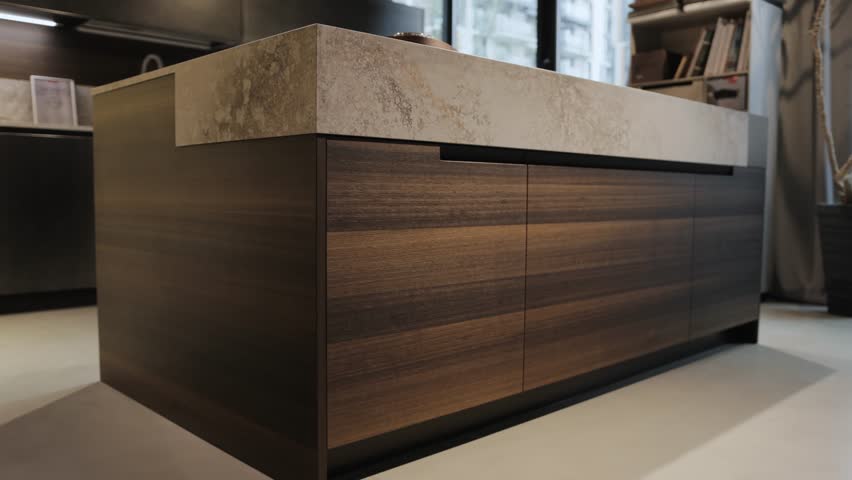 Modern Kitchen Island Design with a stylish stone countertop for functionality and aesthetics