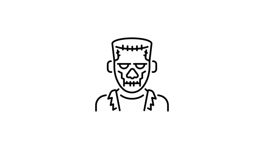 Frankenstein head animated icon in an outline style 