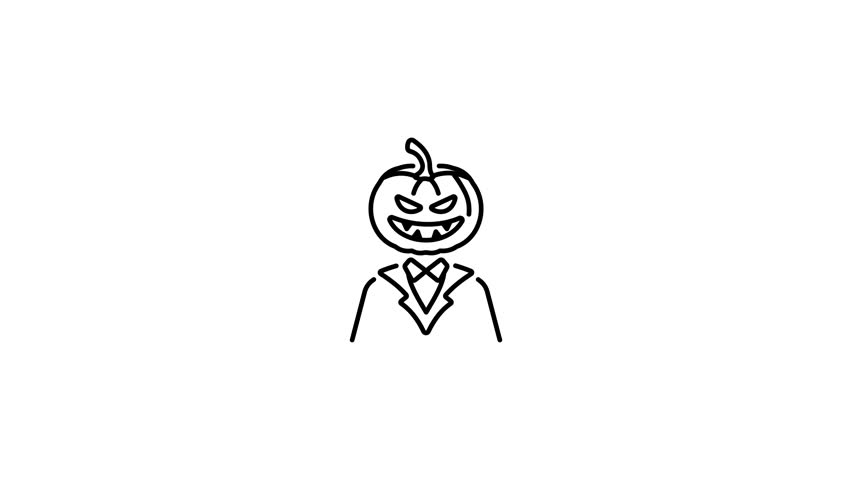 Pumpkin head creature animated icon in line style 