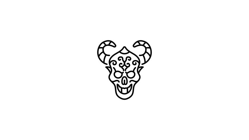 A line style animated icon showing a demon skull 
