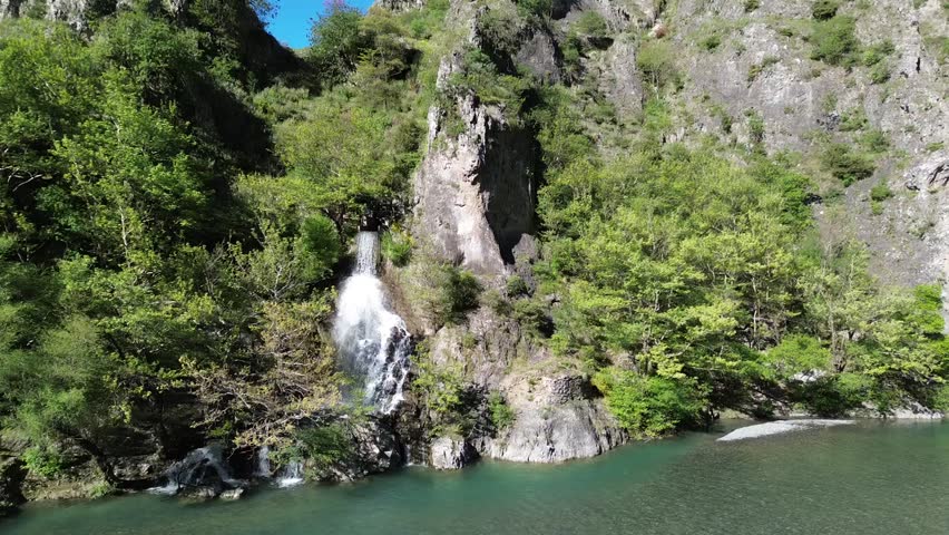 Beautiful waterfall Drone View from Above 