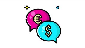 Animated Made in UK two speech bubbles display euro and dollar signs. Great for business, finance, Brexit, trade, UKEU relations content. - Powered by Shutterstock - Get 15% off with code: PIKWIZARD15
