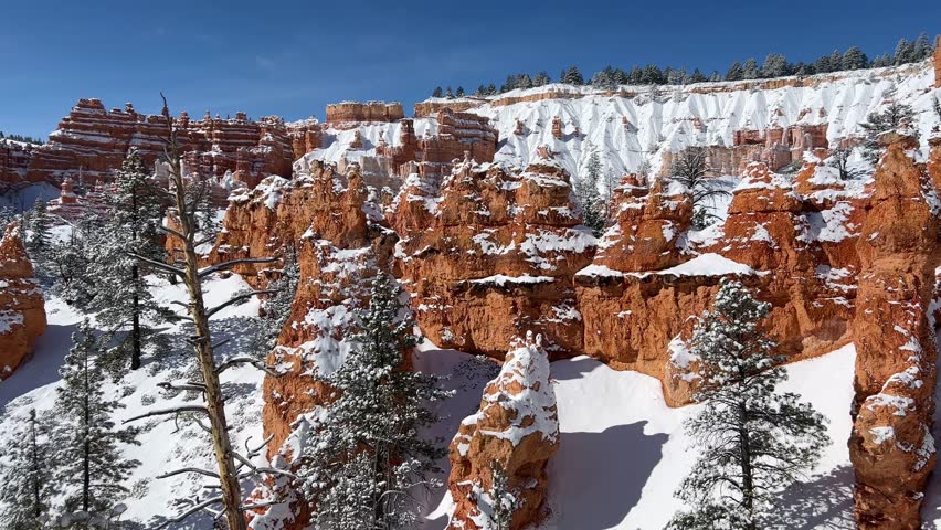 The snowcovered hoodoos alongside stunning landscapes in Bryce Canyon truly showcase the beauty of winter