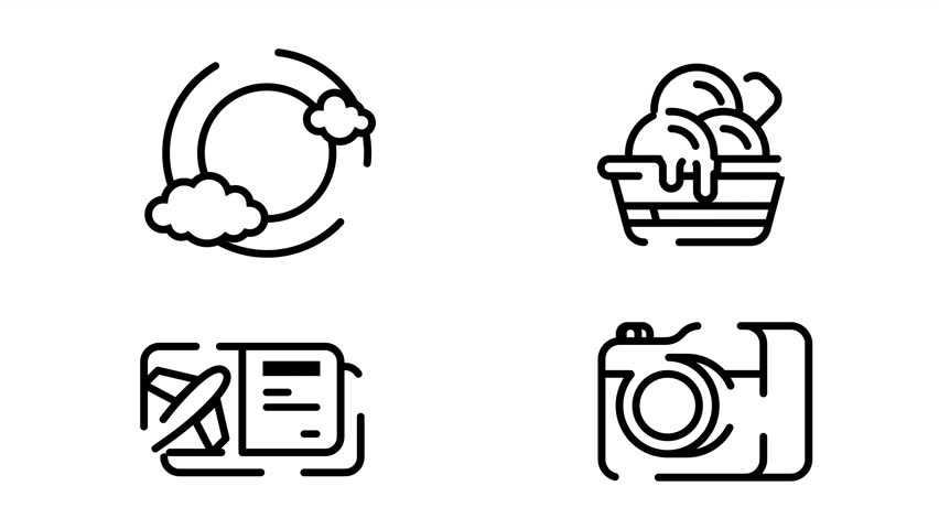 Summer travel icon animation ice cream, passport, sun, and camera. a perfect for a summer travel holiday.