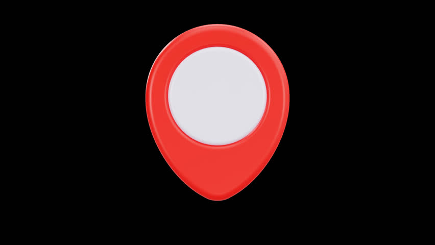 3D Animation of Location Pin and Map Marker, Alpha Channel
