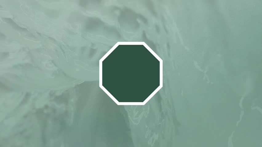 Number 34 Smooth Reveal Inside Octagonal Dark Green Iconic Spinning  Effect Over Grayish Green Furious Fluid Flow