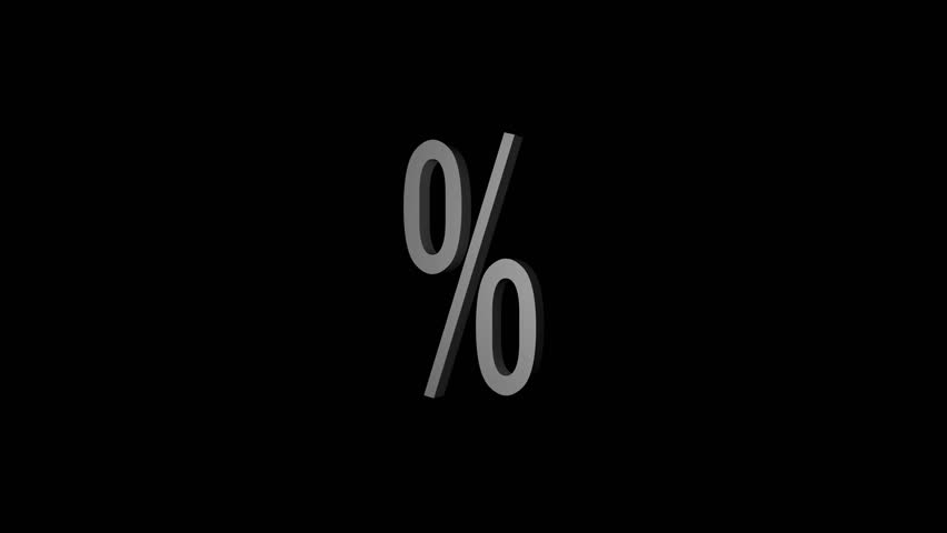 Animated percentage sign with 3d effects against a dark black background