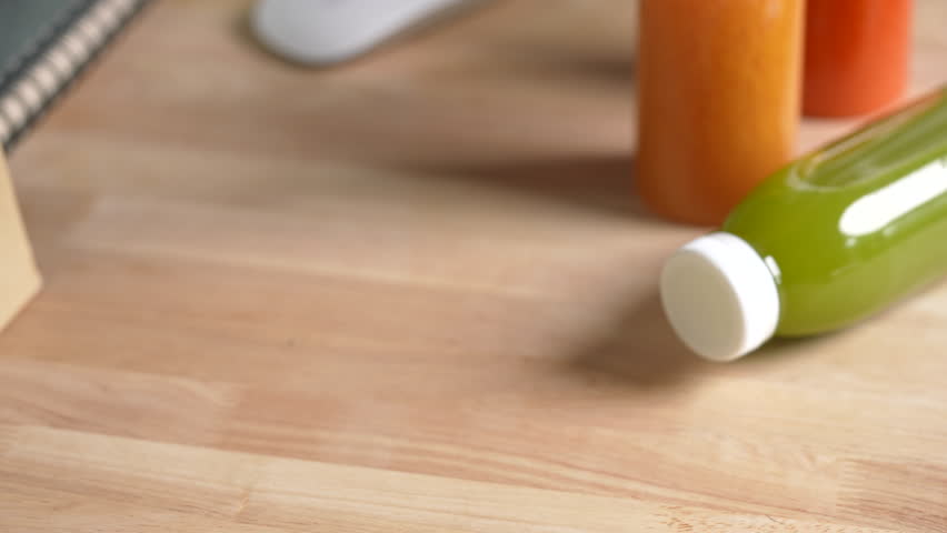 Having a lunch break at the office with delicious Healthy food delivery in take away boxes, Healthy eating concept. dolly shot.