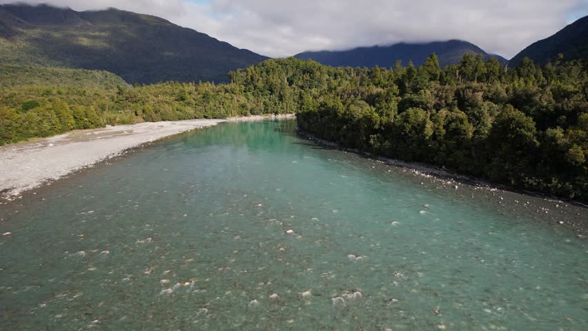 Scenic Hokitika Gorge River In South Island, New Zealand - Aerial Shot