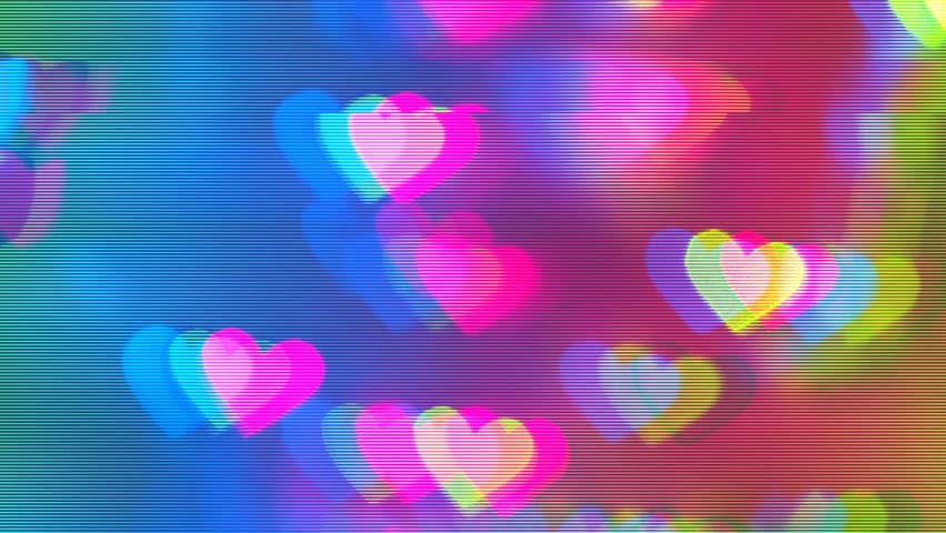 4k Seamless video loop animation of Holographic Lo-fi retro 8bit pixel art abstract Valentine's Day Digital Heart background with motion glitch effect. 80s, 90s retro futuristic digital footage.