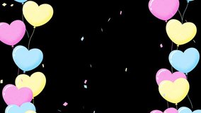 cute party background with colorful confetti and heart balloon animation on black - Powered by Shutterstock - Get 15% off with code: PIKWIZARD15