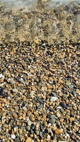 Transparent jellyfish floating in shallow clear water above a pebble beach. Natural marine scene showing underwater wildlife, ocean texture, and coastal ecosystem details.