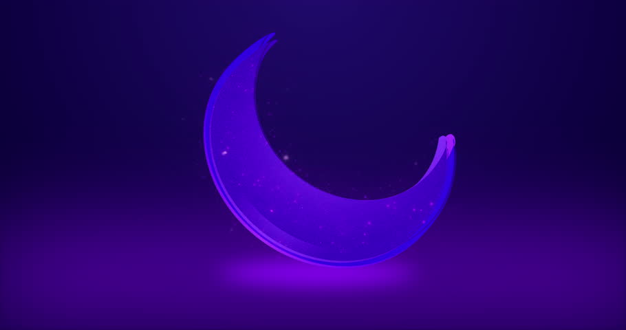 Beautiful Moon animation with glitter in 4K.Islamic background in 4K.Futuristic glowing moon for Ramadan Kareem,Eid Al-Fitr,Eid Al-Adha,advertisements, and Social media.Colored Particles Background