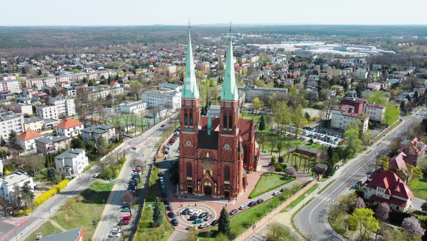 Catholic Basilica of Saint Anthony in Rybnik, Poland. Aerial View