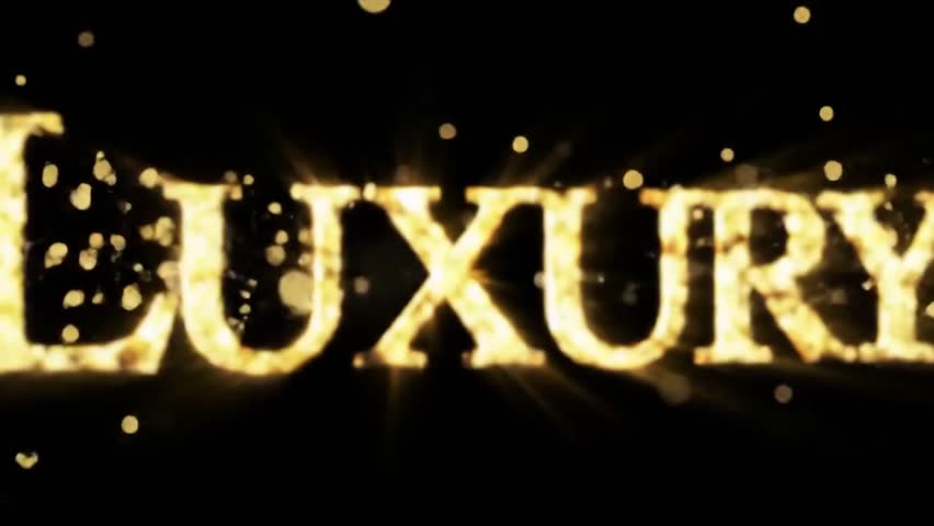 A glamorous "Luxury" text animation with radiant golden glitter and sparkling particles on a dark black backdrop. Perfect for fashion intros, luxury product presentations, or upscale branding visuals.