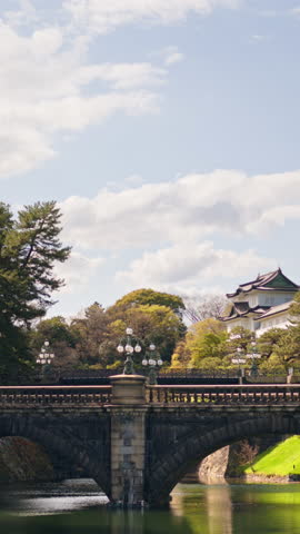 View of the Seimon Ishibashi bridge in Chiyoda, Tokyo, Japan. Vertical