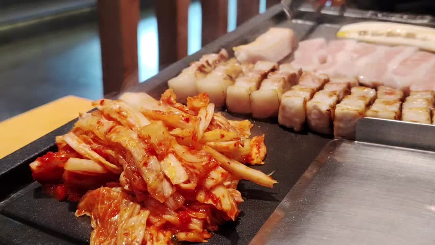 Korean BBQ pork in the restaurant