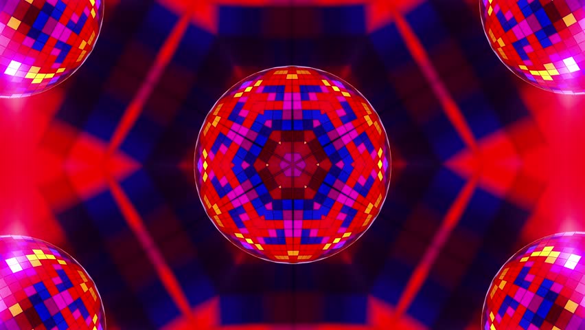 Dynamic Disco Ball Animation with Colorful Background. Looped animation.