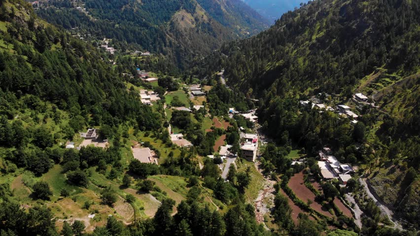 Aerial View of a Lush Green Valley in Northern Pakistan