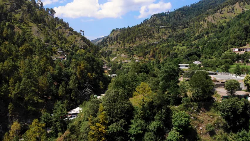Top-Down Drone Shot of Road in Green Valley, Northern Pakistan