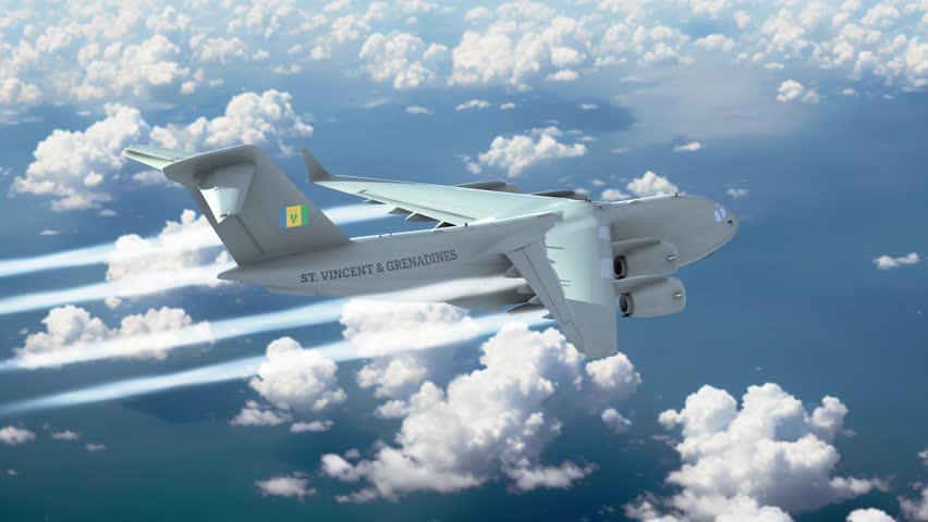 Heavy Transport Aircraft Cargo Plane Flying Above the Clouds Country Saint Vincent and the Grenadines