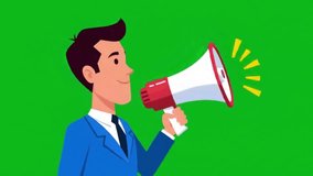 businessman talking using shouting megaphone green screen, 2d animation green screen 4k.
 - Powered by Shutterstock - Get 15% off with code: PIKWIZARD15