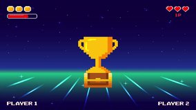 "You Win" text with gold trophy on treasure chest. on dark blue background. retro game. for game assets. - Powered by Shutterstock - Get 15% off with code: PIKWIZARD15