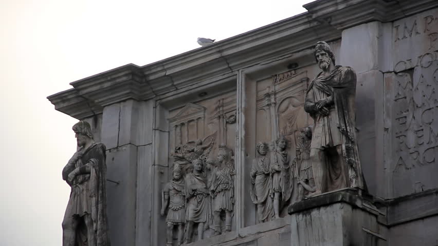 Rome, Italy - November 20, 2018: Ornamental Details on Historic Arch of Constantine - Rome, Italy
