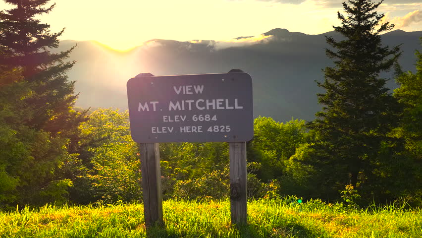 Scenic drive road trip on Blue Ridge Parkway in North Carolina Appalachian mountains. Mt Mitchell overlook observation point