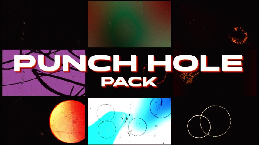 Dirty film punch holes with scratches and noise for vintage style video edits. 9 in 1 FX pack