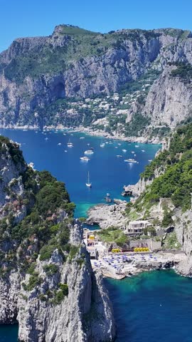 Capri Skyline At Naples In Campania Italy. Beach Landscape. Giant Cliffs Scene. Capri Skyline At Naples In Campania Italy. Gulf Of Naples Skyline. Mediterranean Sea Coast. Scenic Capri Island.