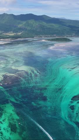 Underwater Waterfall At Le Morne In Mauritius Island Mauritius. Indian Ocean Beach. Africa Background. Le Morne At Mauritius Island Mauritius. Tourism Landscape. Nature Seascape.