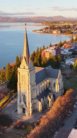 Cathedral Of Bariloche At Bariloche In Rio Negro Argentina. Medieval Church. Downtown Scene. Stunning Cityscape. Cathedral Of Bariloche At Bariloche In Rio Negro Argentina.