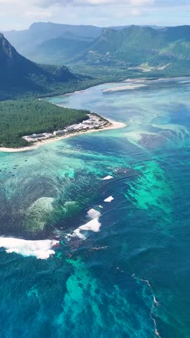 Underwater Waterfall At Le Morne In Mauritius Island Mauritius. Indian Ocean Beach. Africa Background. Le Morne At Mauritius Island Mauritius. Tourism Landscape. Nature Seascape.