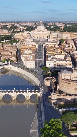 Rome Skyline At Rome In Lazio Italy. Vatican City. Medieval Buildings. Rome Skyline At Rome In Lazio Italy. Sant Angelo Castle. Roman Bridges Tiber River. Italy Skyline.