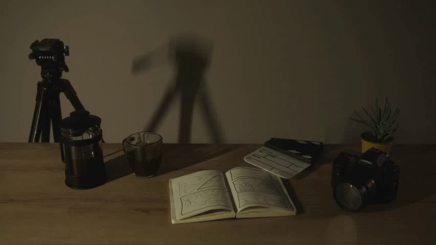 Time-Lapse of Light and Shadow Shifting Over a Desk with Classic Film Tools – Cinematic Workspace in 4K Ultra HD