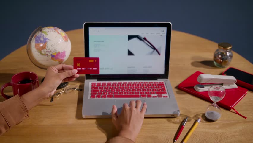 Online Shopping on Laptop with Debit Card Payment – Secure Digital Purchase and E-commerce Checkout in 4K Video