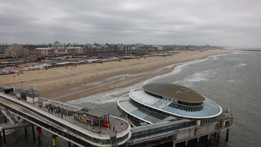 Schevening, The Hague, Netherlands - May 29 2025 - Beach with Buildings, Pavilioem,  Spa Hotel