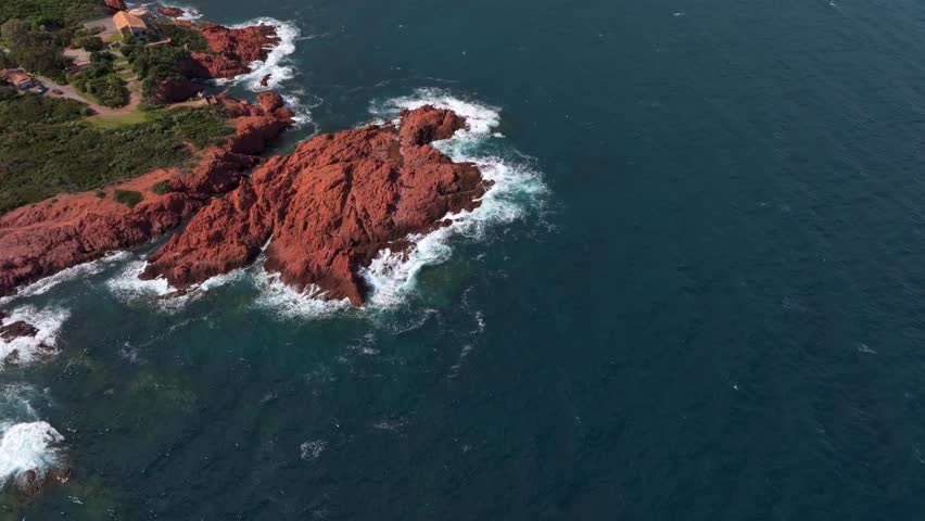 Aerial view of scenic Esterel drive near Cannes along the French Riviera