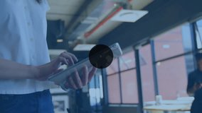 Tech designer tapping tablet, generating camera and music icon mesh showing connectivity. Innovation, digital, connectivity, technology, futuristic, creative, enterprise - Powered by Shutterstock - Get 15% off with code: PIKWIZARD15