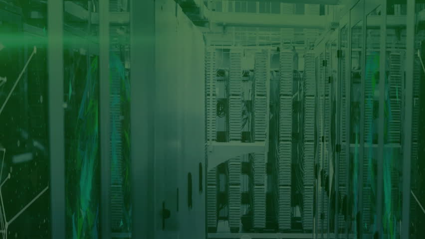 Upon initialization server rack receiving cascading green binary digits illustrating fast data flow. Technology, cybersecurity, digital, network, infrastructure, futuristic, data - Powered by Shutterstock - Get 15% off with code: PIKWIZARD15