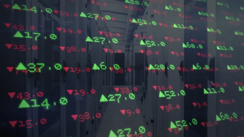 financial overlay appearing over server racks with pulsating triangles visualizing market trends. Technology, data, analytics, digital, cybersecurity, innovation, high-tech - Powered by Shutterstock - Get 15% off with code: PIKWIZARD15