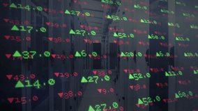 financial overlay appearing over server racks with pulsating triangles visualizing market trends. Technology, data, analytics, digital, cybersecurity, innovation, high-tech - Powered by Shutterstock - Get 15% off with code: PIKWIZARD15