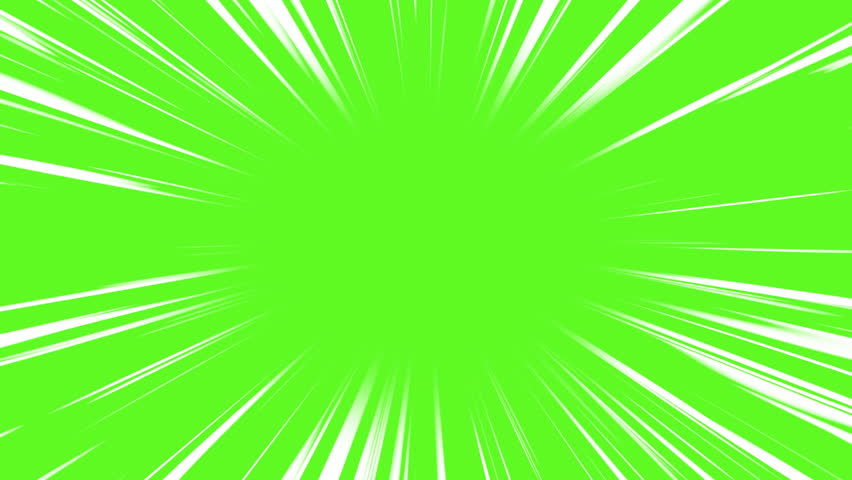 Radial speed or action lines anime comic background. Manga striped backdrop. Seamless loop. Green screen, chromakey