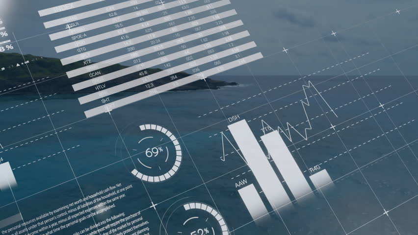 HUD overlaying seascape starting data animation dropping gauges emerging charts visualizing shifts. Technology, analytics, visualization, futuristic, maritime, interface, data - Powered by Shutterstock - Get 15% off with code: PIKWIZARD15