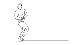 Animated self drawing of continuous line draw strong muscular bodybuilder athletic man pumping up muscles on sports competition. Sportsman with ideal physique poses. Full length single line animation - Powered by Shutterstock - Get 15% off with code: PIKWIZARD15